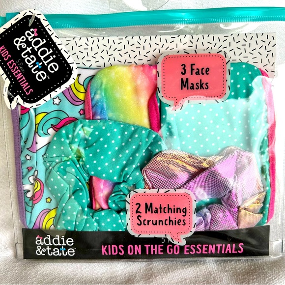 Addie And Tate Kids 3pc Face Mask & 2pc Scrunchies NEW - Picture 1 of 3